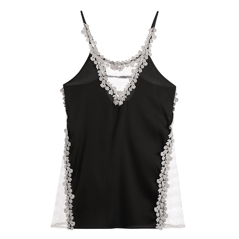 Lace Backless Sleep Dress with Side Slits (Fashion)