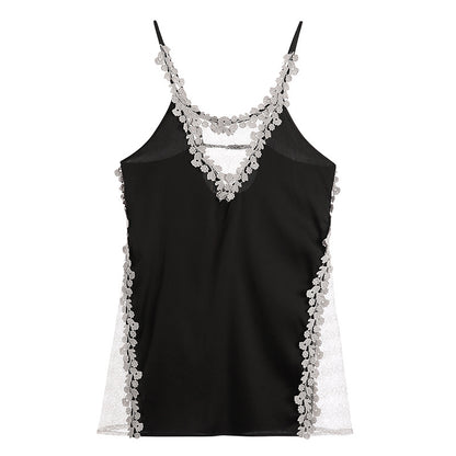 Lace Backless Sleep Dress with Side Slits (Fashion)